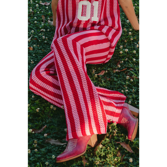 Sabbi The Knit Stripe Beach Pant - Red & Pink