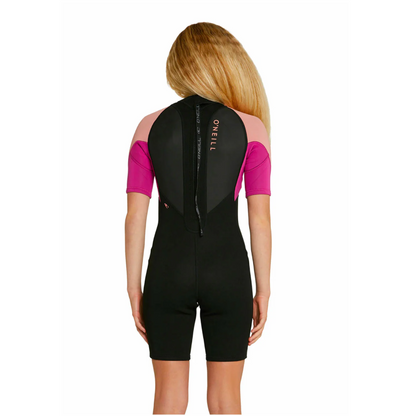 O'Neill 2mm Girls Reactor II Back Zip Short Sleeve Spring Suit - Blk/Mango/Pink