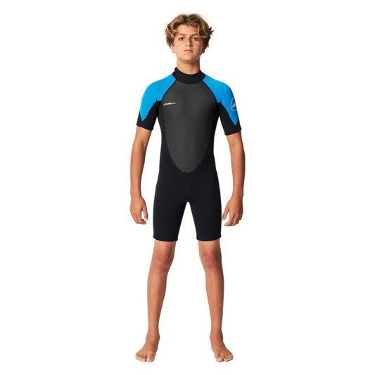O'Neill 2mm Girls Reactor II Back Zip Short Sleeve Spring Suit - Black/Ocean Blue