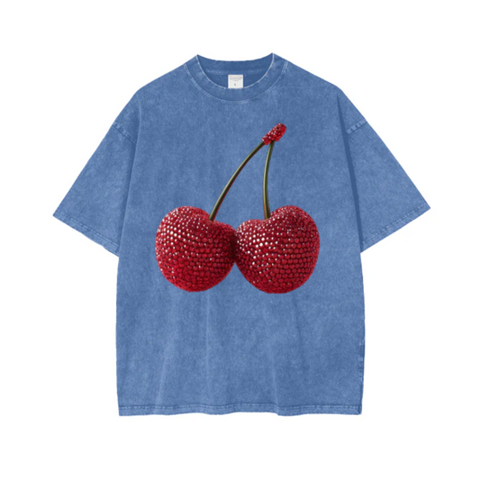 Maku Cherry Baby Acid Wash Oversize Tee Blue