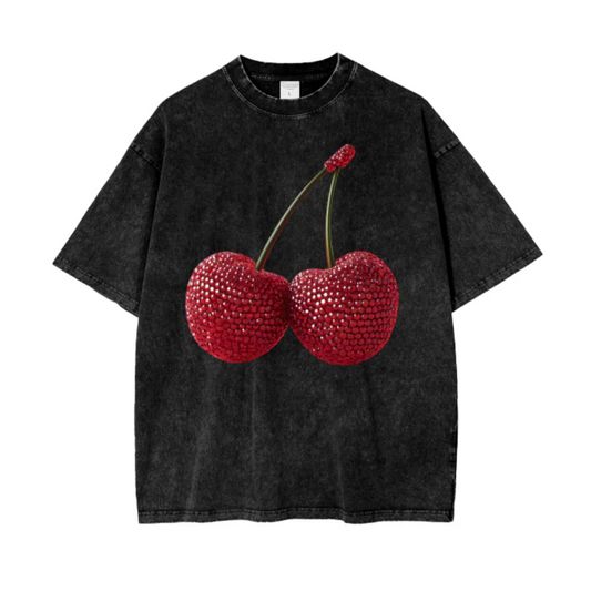 Maku Cherry Baby Acid Wash Oversized Tee - Black