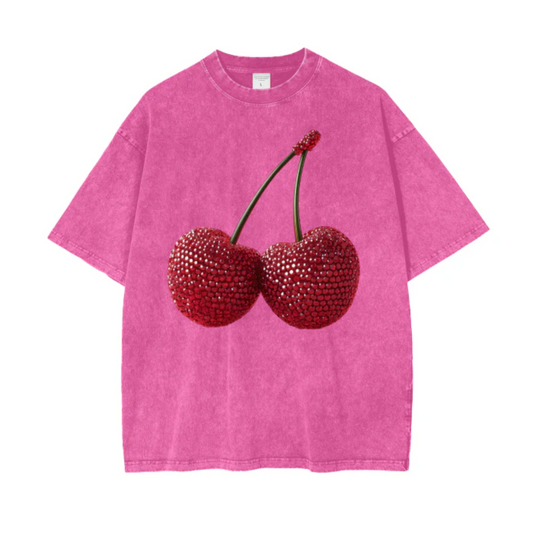 Maku Cherry Baby Acid Wash Oversized Tee - Pink