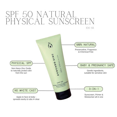 Avocado Zinc SPF50 Natural Physical Sunscreen