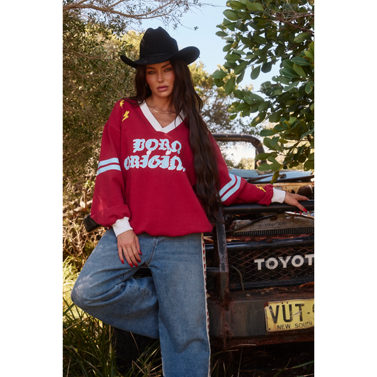 Sabbi The Born Original V Neck Crew - Maroon & Sky