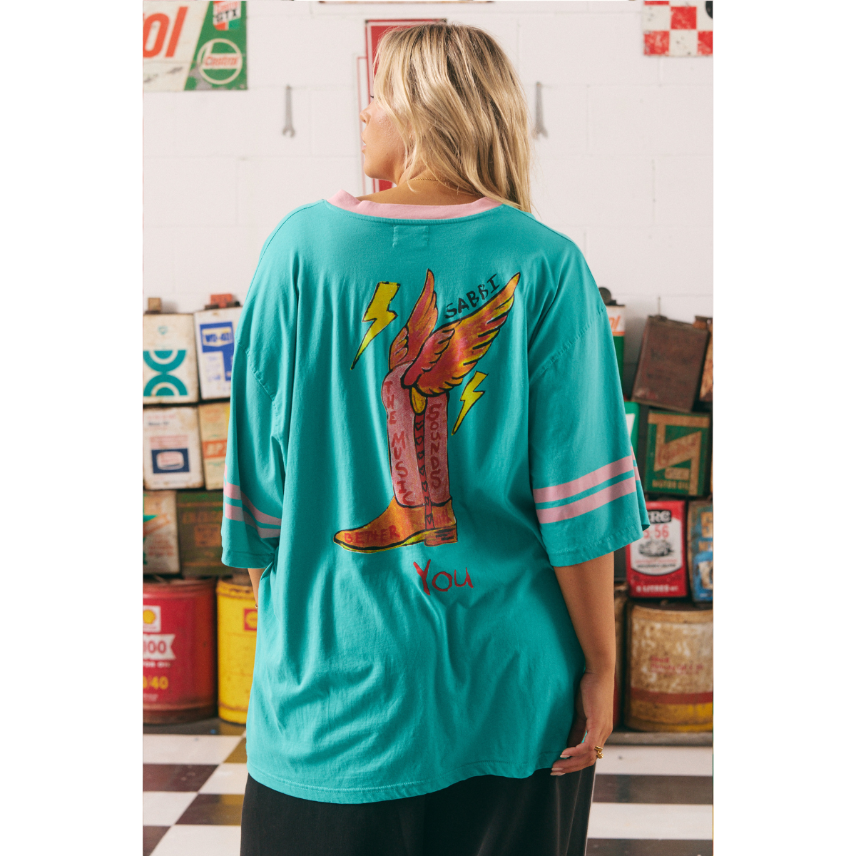 Sabbi The Very Oversized Born Original V Neck Tee - Turquoise