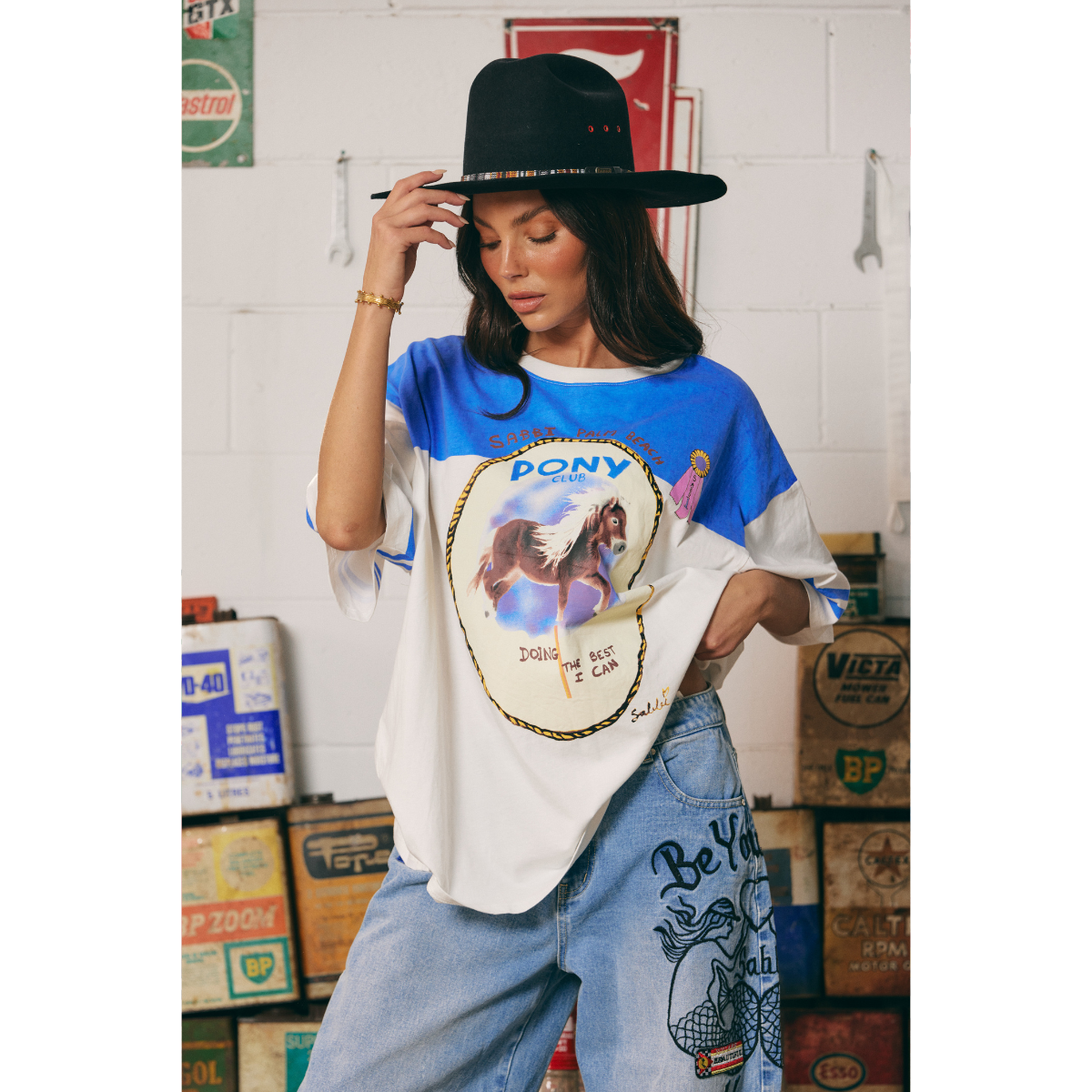 Sabbi The Boyfriend Fit Pony Club Tee - Blue