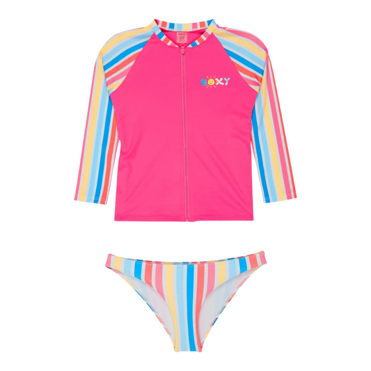 Roxy Girls 8-16 Holy Stripe Lycra Set - Bright White Stripe