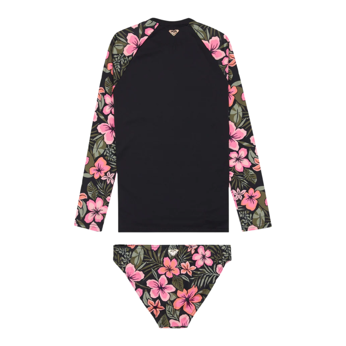 Roxy Girls Active Floral Long Sleeve Onesie Rash Vest Set - Black Floral