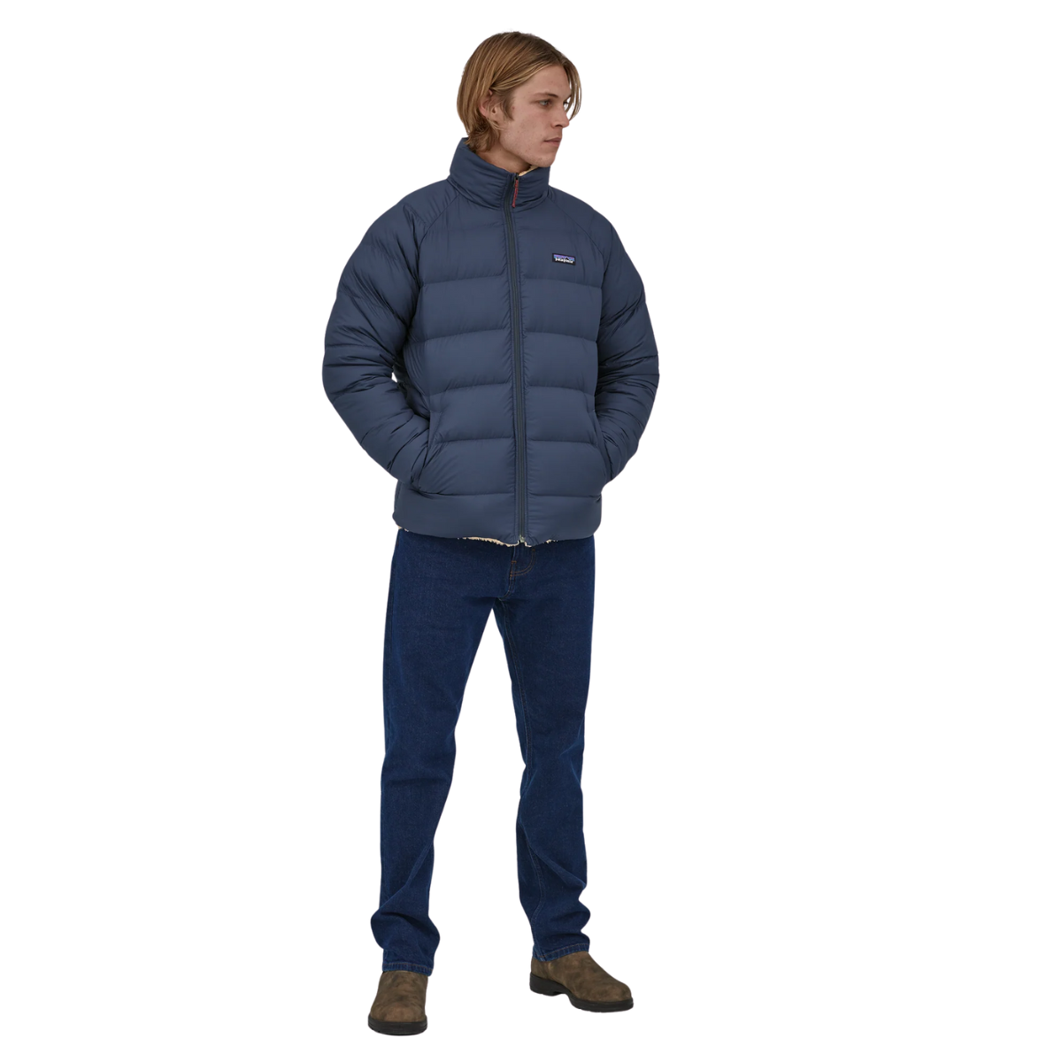 Patagonia Men's Reversible Silent Down Fleece Jacket New Navy