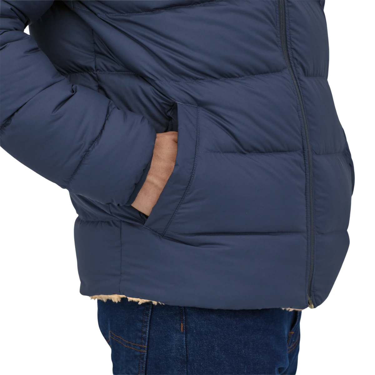 Patagonia Men's Reversible Silent Down Fleece Jacket New Navy