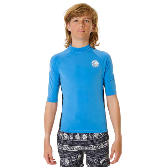 Rip Curl Icons UV Brushed Short Sleeve Rash Vest - Boys (8-16 years) Blue Gum