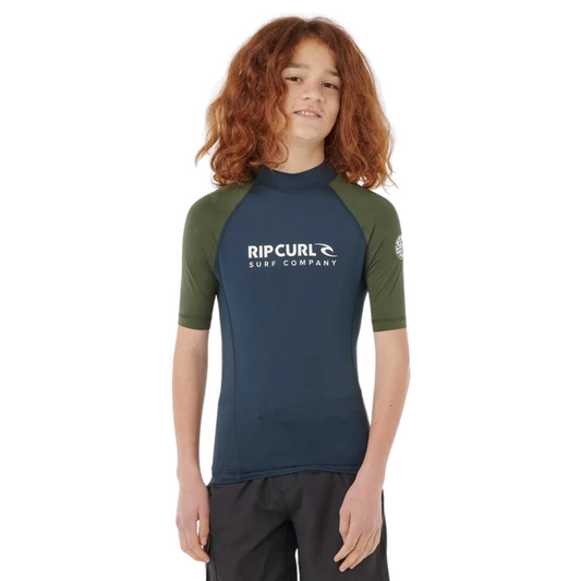 Rip Curl Shock UPF Short Sleeve Rash Vest - Boys (8-16 years) - Dark Olive