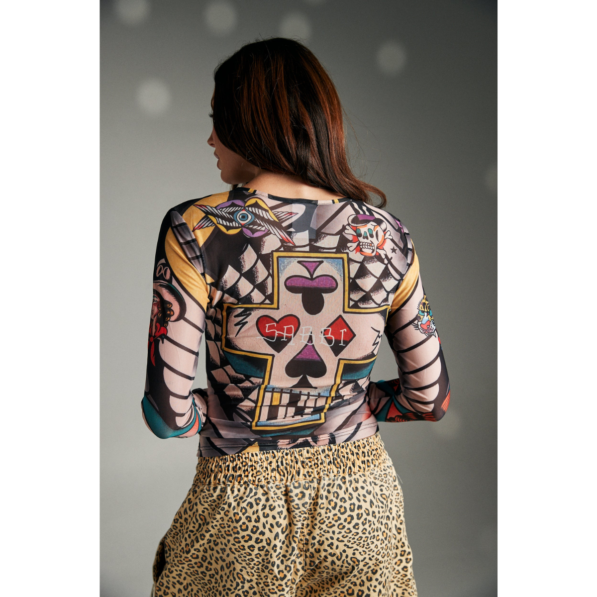 Sabbi Tattoo Mesh Long Sleeve Top - Multi