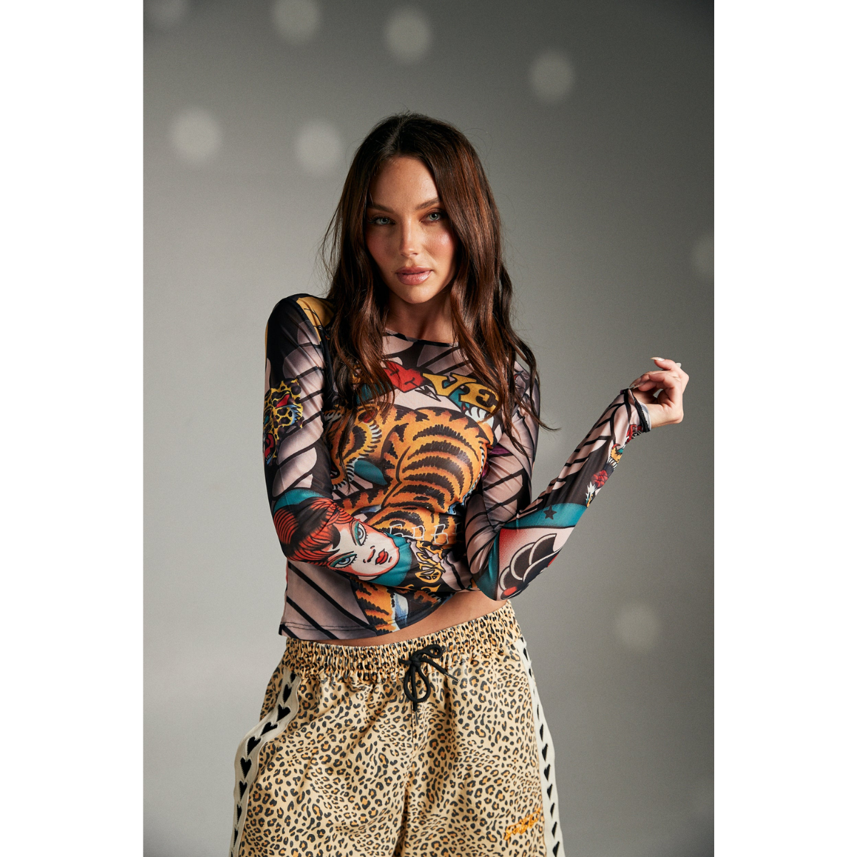 Sabbi Tattoo Mesh Long Sleeve Top - Multi