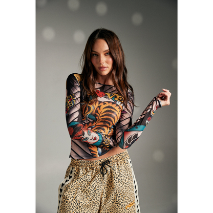 Sabbi Tattoo Mesh Long Sleeve Top - Multi