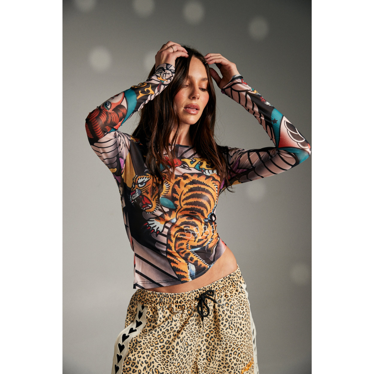 Sabbi Tattoo Mesh Long Sleeve Top - Multi