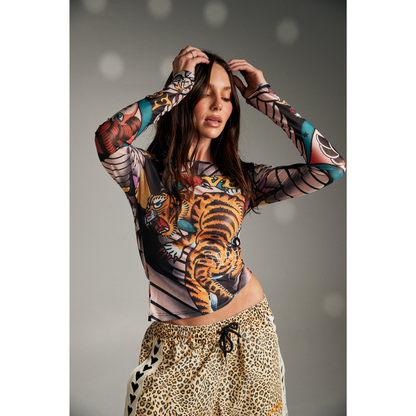 Sabbi Tattoo Mesh Long Sleeve Top - Multi