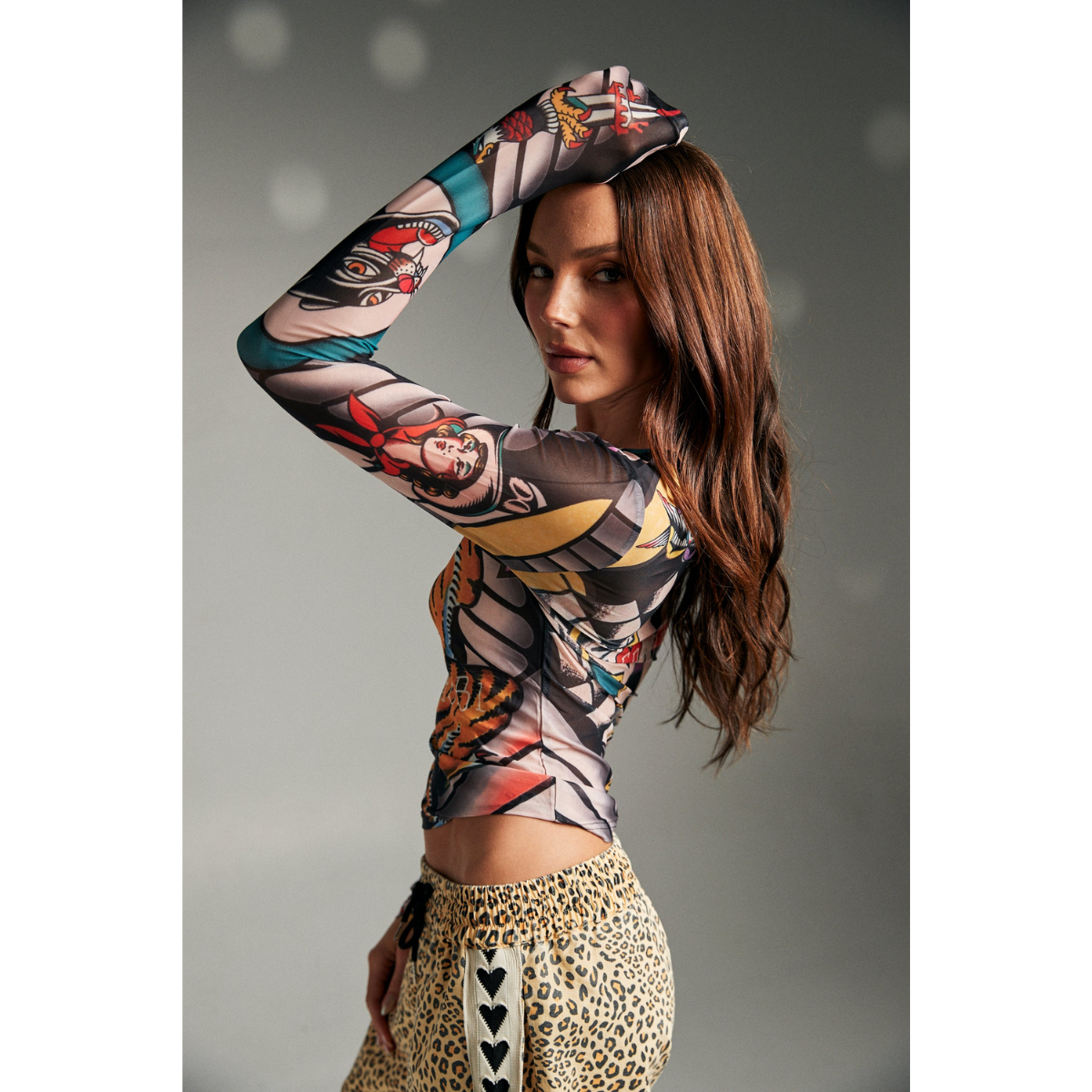 Sabbi Tattoo Mesh Long Sleeve Top - Multi