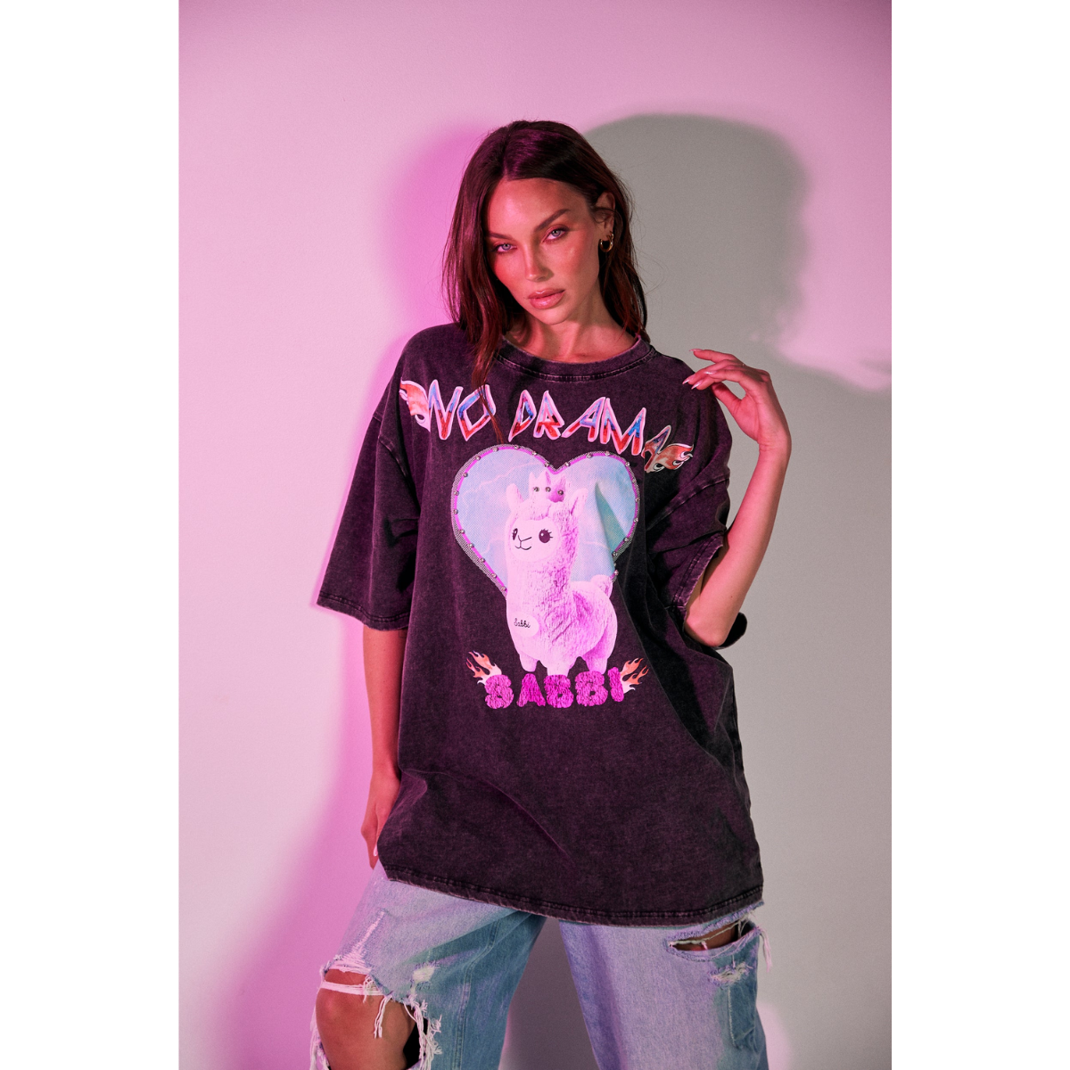 Sabbi No Drama Llama - Black Acid Wash