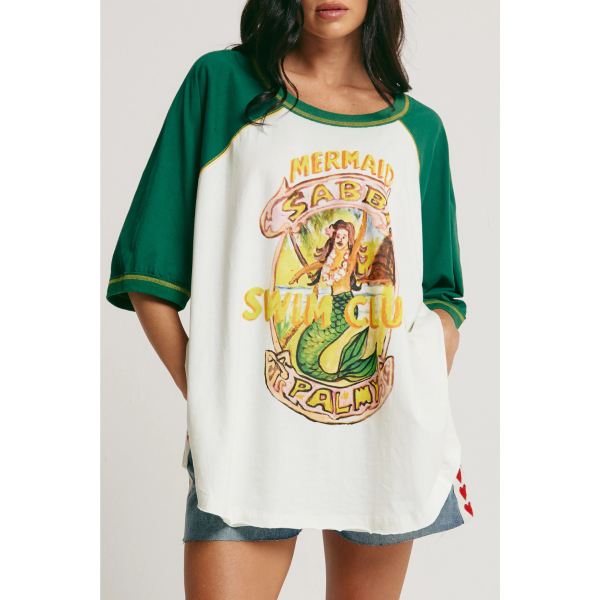 Sabbi The Mermaid Swim Club Raglan Tee - Marshmallow & Green