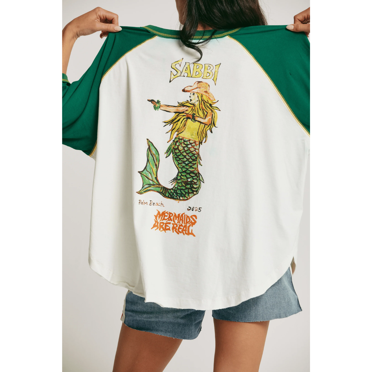 Sabbi The Mermaid Swim Club Raglan Tee - Marshmallow & Green