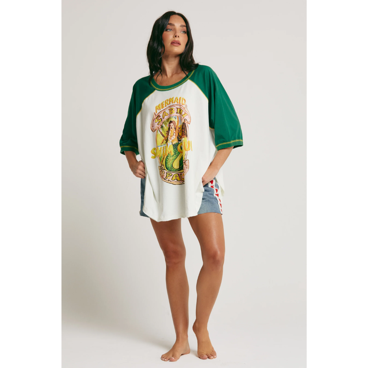 Sabbi The Mermaid Swim Club Raglan Tee - Marshmallow & Green