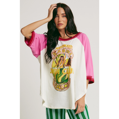 Sabbi The Mermaid Swim Club Raglan Tee - Marshmallow & Pink