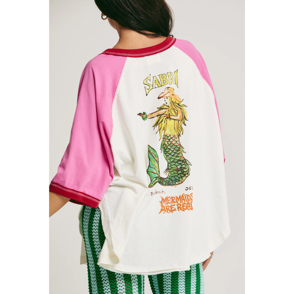 Sabbi The Mermaid Swim Club Raglan Tee - Marshmallow & Pink