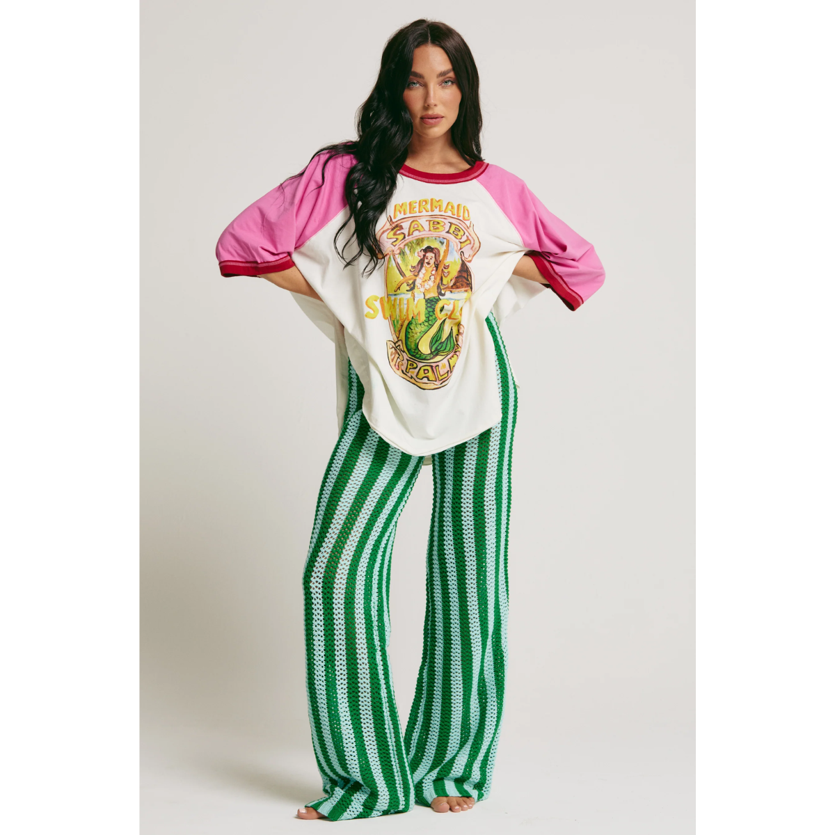 Sabbi The Mermaid Swim Club Raglan Tee - Marshmallow & Pink
