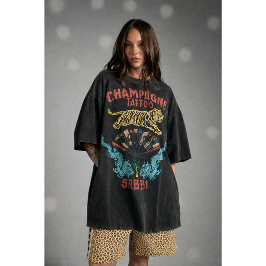 Sabbi The Oversized Champagne Tattoo Tee - Black