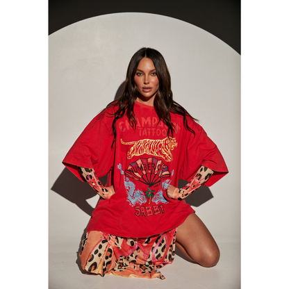 Sabbi The Oversized Champagne Tattoo Tee - Red