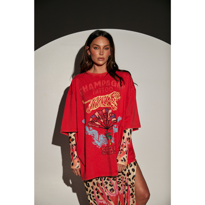 Sabbi The Oversized Champagne Tattoo Tee - Red