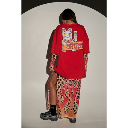 Sabbi The Oversized Champagne Tattoo Tee - Red