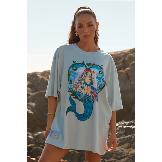 Sabbi The Very Oversized Resting Beach Face Tee - Sky Blue