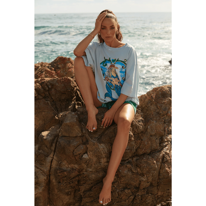 Sabbi The Very Oversized Resting Beach Face Tee - Sky Blue