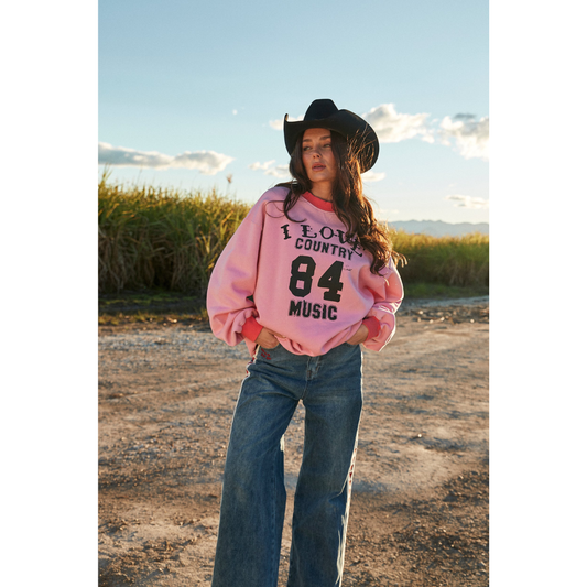 Sabbi I Love Country Music Crew - Pink - Shipping Mon 16th Feb