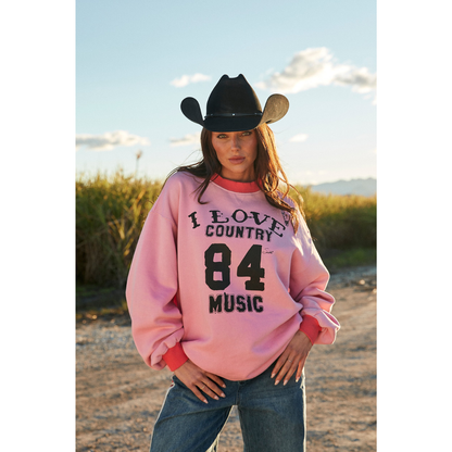 Sabbi I Love Country Music Crew - Pink - Shipping Mon 16th Feb