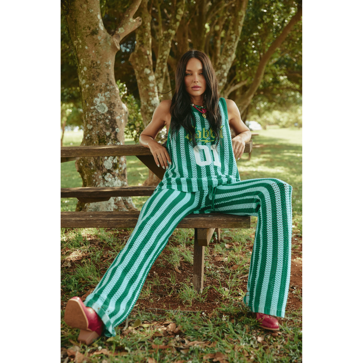 Sabbi The Knit Stripe Beach Pant - Green & Blue